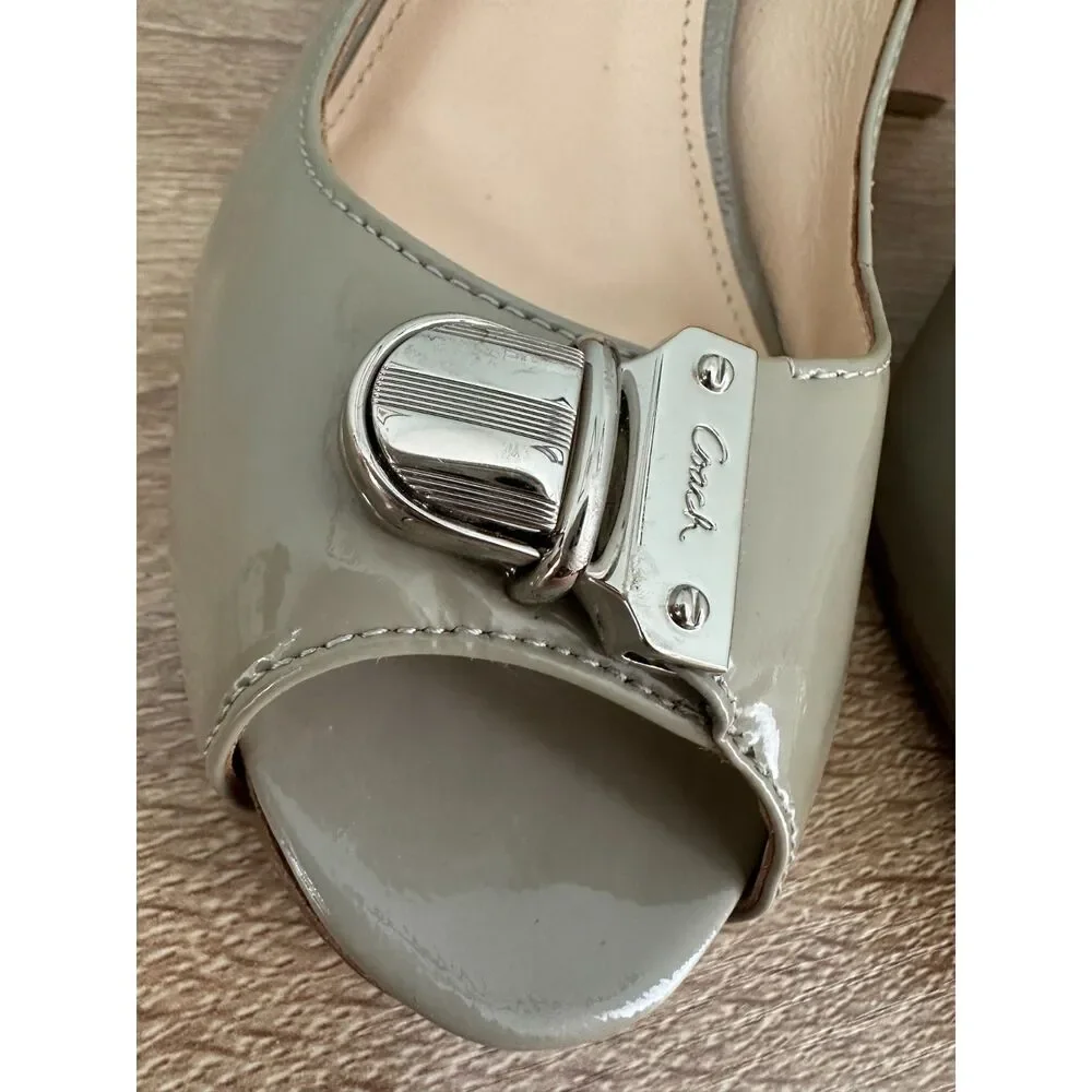 COACH Helaine Peep-toe Pumps Patent Leather Classic Buckle Accent Shoes size 8.5
